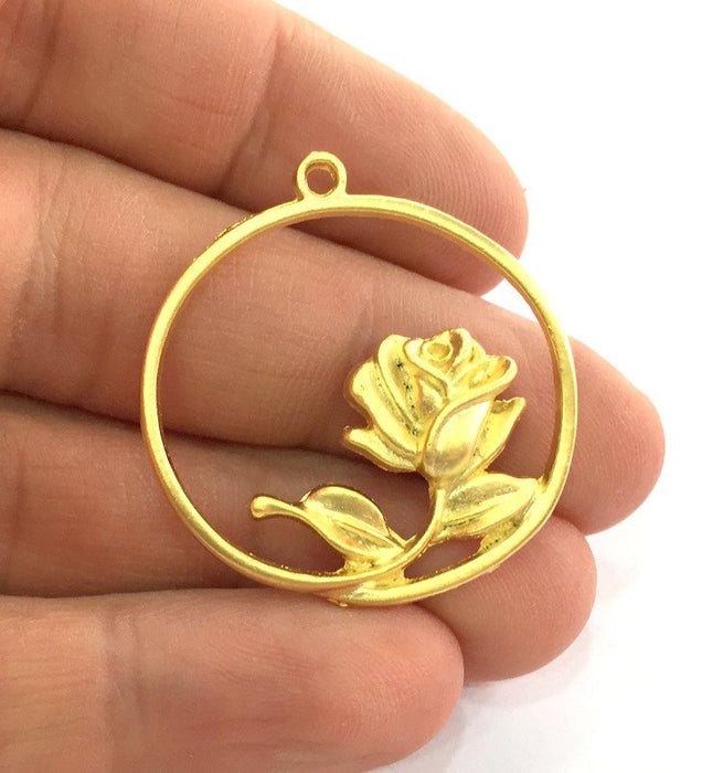 2  Rose Charms  34mm ,Gold Plated Metal   G3341