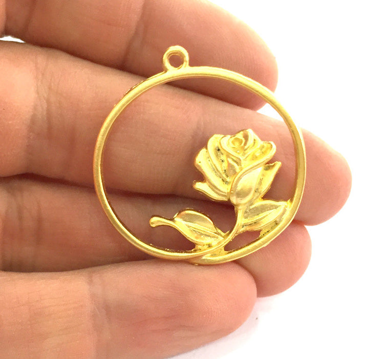 2  Rose Charms  34mm ,Gold Plated Metal   G3341