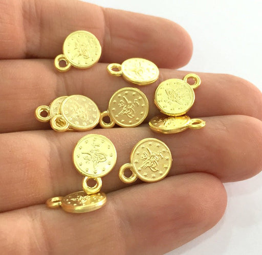 5 Pcs (10 mm)  Ottoman Signature Charms,  Gold Plated Metal G3343