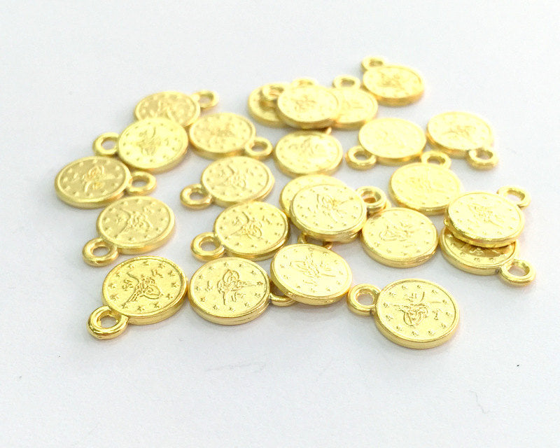 5 Pcs (10 mm)  Ottoman Signature Charms,  Gold Plated Metal G3343