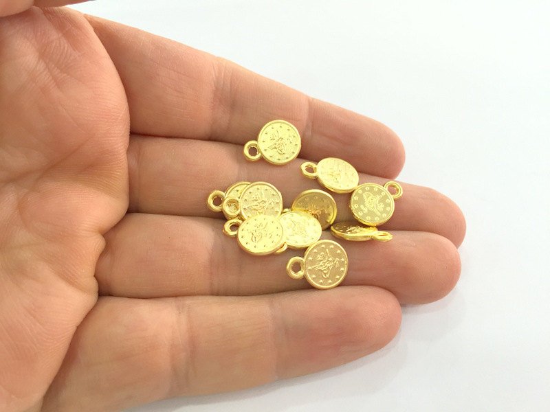 5 Pcs (10 mm)  Ottoman Signature Charms,  Gold Plated Metal G3343