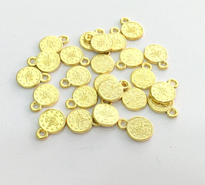 5 Pcs (10 mm)  Ottoman Signature Charms,  Gold Plated Metal G3343