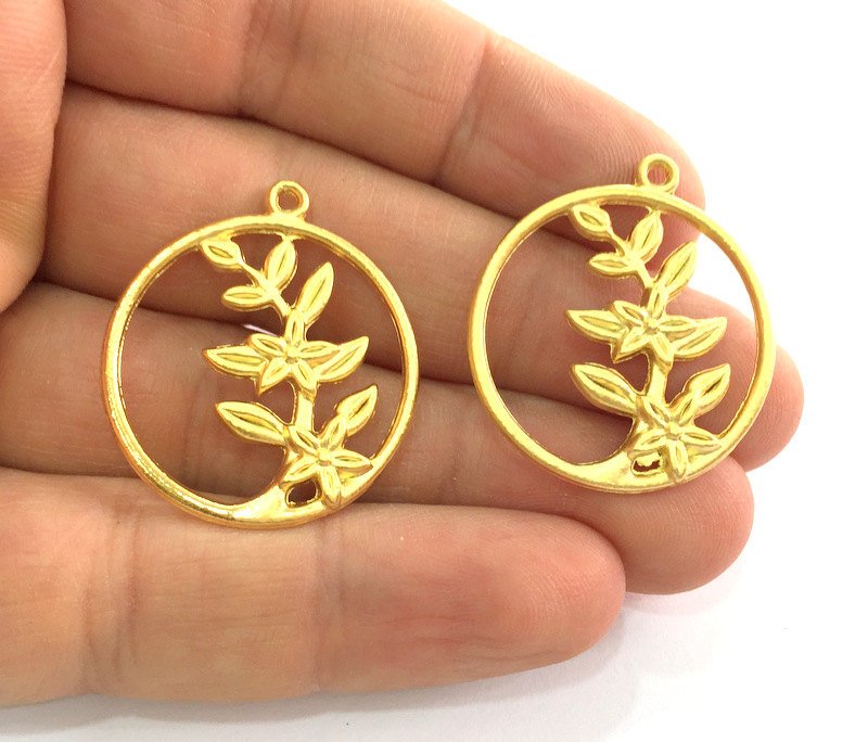 2 Leaf Charm Gold Plated Charms 30mm  G3344