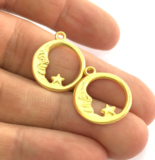 4 Gold  Moon Charm  19mm , Gold Plated Metal   G3345