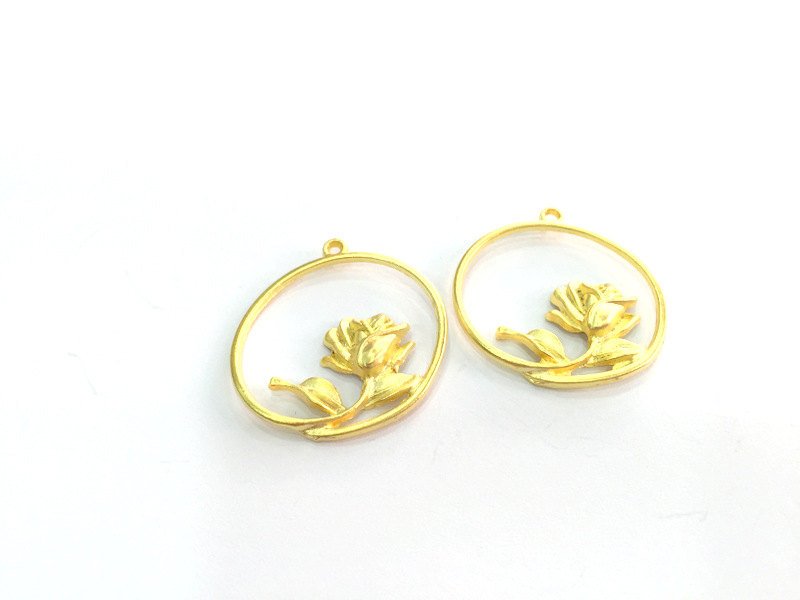 2  Rose Charms  34mm ,Gold Plated Metal   G3341