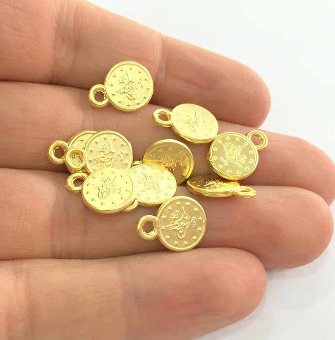 5 Pcs (10 mm)  Ottoman Signature Charms,  Gold Plated Metal G3343