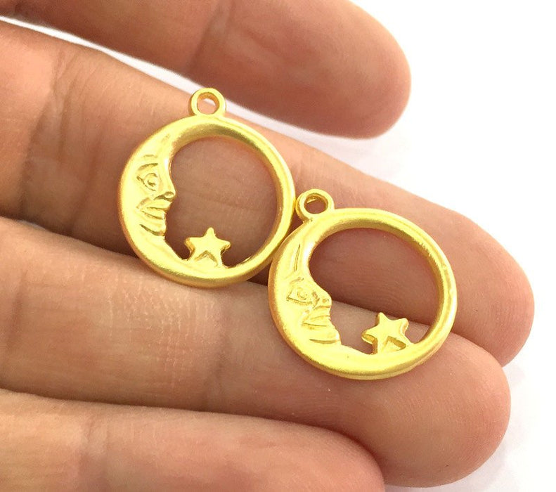 4 Gold  Moon Charm  19mm , Gold Plated Metal   G3345