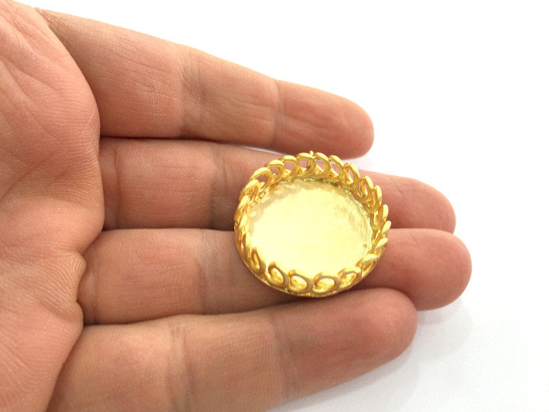 Gold Pendant Blank Bezel Gold Plated Brass Mountings (25 mm blank) , Bezel Settings,Cabochon Base , Blank G3346