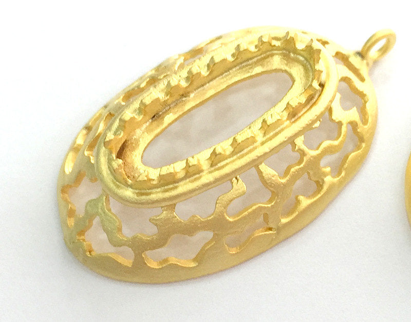 Bezel Settings Blanks Cabochon Base , Gold Plated Brass Mountings , Blank 40x25 mm (22x8 mm blank) G3348