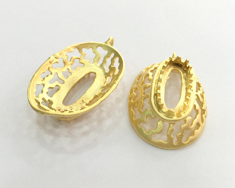 Bezel Settings Blanks Cabochon Base , Gold Plated Brass Mountings , Blank 40x25 mm (22x8 mm blank) G3348