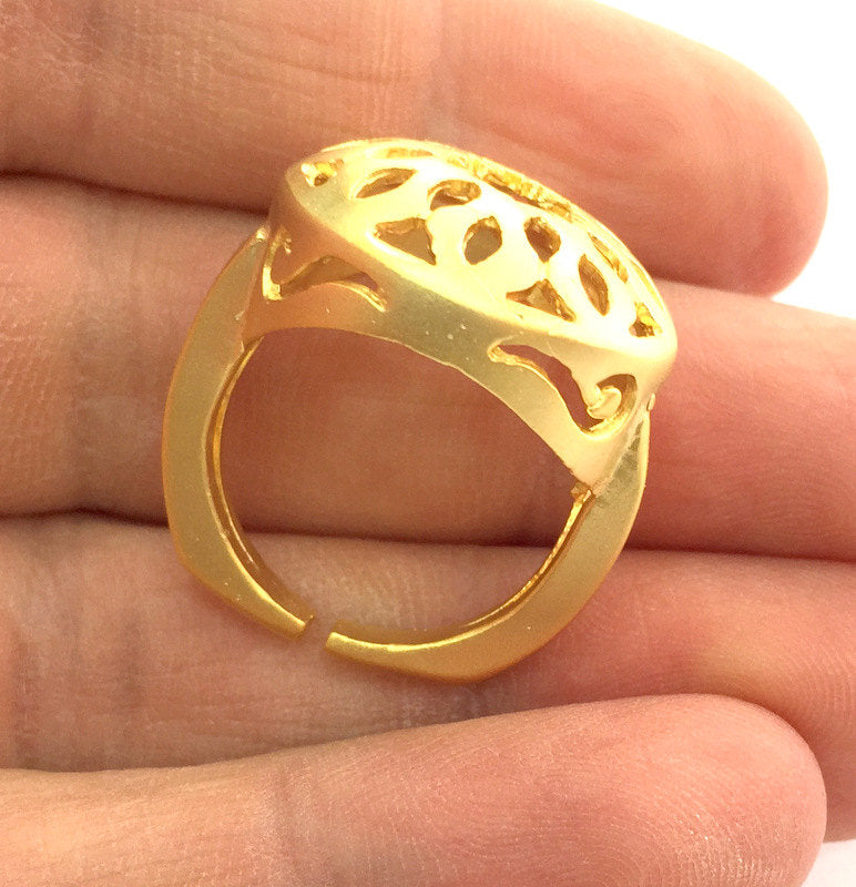 Adjustable Ring Blank   (18mm Blank) , Gold Plated Brass G3349