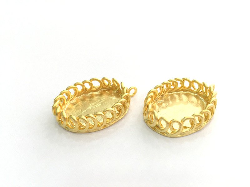 Gold Plated Brass Mountings , Bezel Settings,Cabochon Base , Blank 35x23 mm (25x18 mm blank) G5387