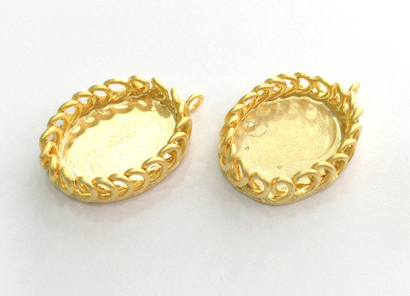 Gold Plated Brass Mountings , Bezel Settings,Cabochon Base , Blank 35x23 mm (25x18 mm blank) G5387