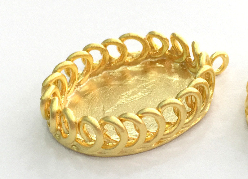 Gold Plated Brass Mountings , Bezel Settings,Cabochon Base , Blank 35x23 mm (25x18 mm blank) G5387