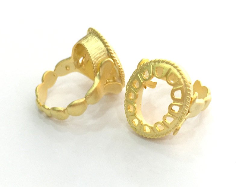 Gold Ring Settings Ring Blank Ring Bezel Base Cabochon Mountings Adjustable   (18x13 mm Blank), Gold Plated Brass G3352