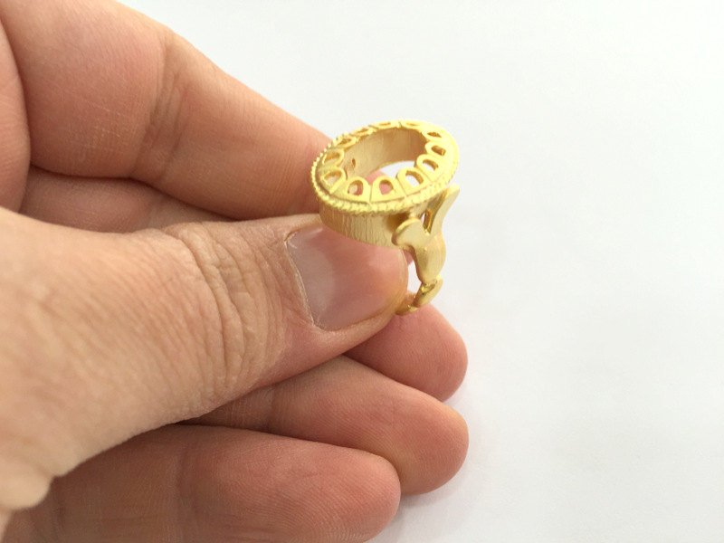 Gold Ring Settings Ring Blank Ring Bezel Base Cabochon Mountings Adjustable   (18x13 mm Blank), Gold Plated Brass G3352
