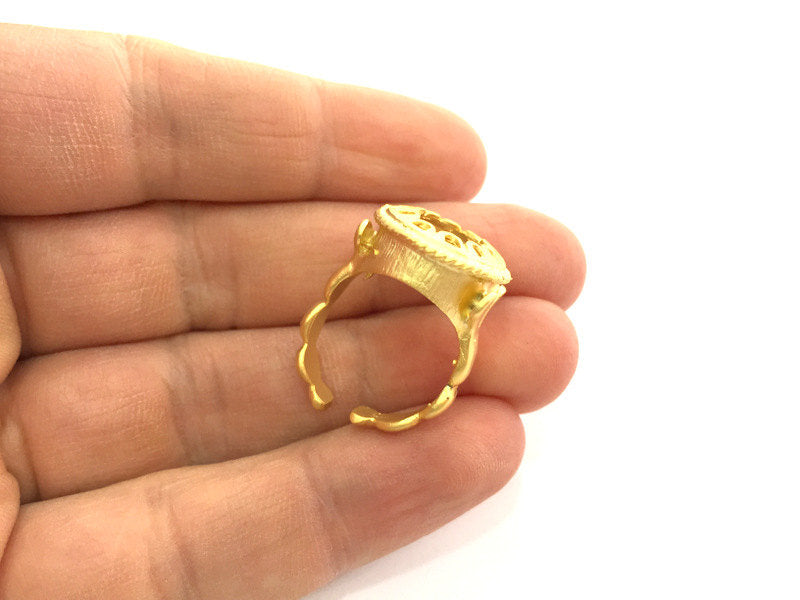 Gold Ring Settings Ring Blank Ring Bezel Base Cabochon Mountings Adjustable   (18x13 mm Blank), Gold Plated Brass G3352