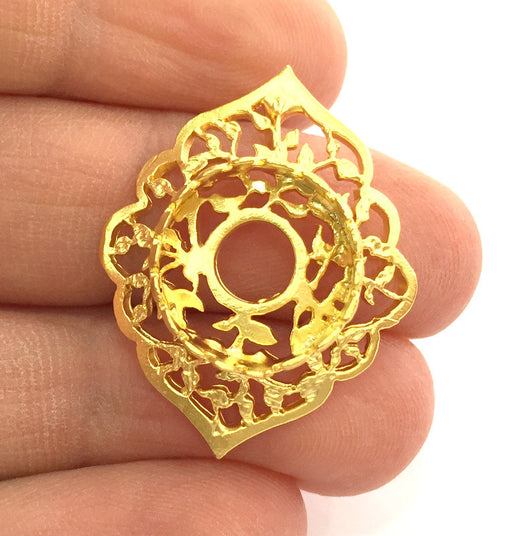 Gold Pendant Blank Base Setting Necklace Blank Mountings  Gold Plated Brass   32x25 mm (14 mm blank) G3355