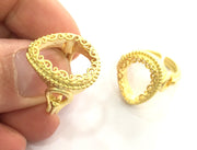 Gold Ring Blank Ring Setting Ring Bezel Base Cabochon Mountings Adjustable Ring Blank (18x13mm Drop Blank) , Gold Plated Brass G3358