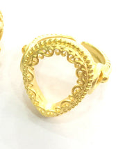 Gold Ring Blank Ring Setting Ring Bezel Base Cabochon Mountings Adjustable Ring Blank (18x13mm Drop Blank) , Gold Plated Brass G3358