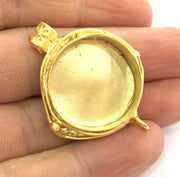 Gold Pendant Blank Base Setting Necklace Blank Mountings Gold Plated Brass 44x30 mm (25 mm blank) G3360