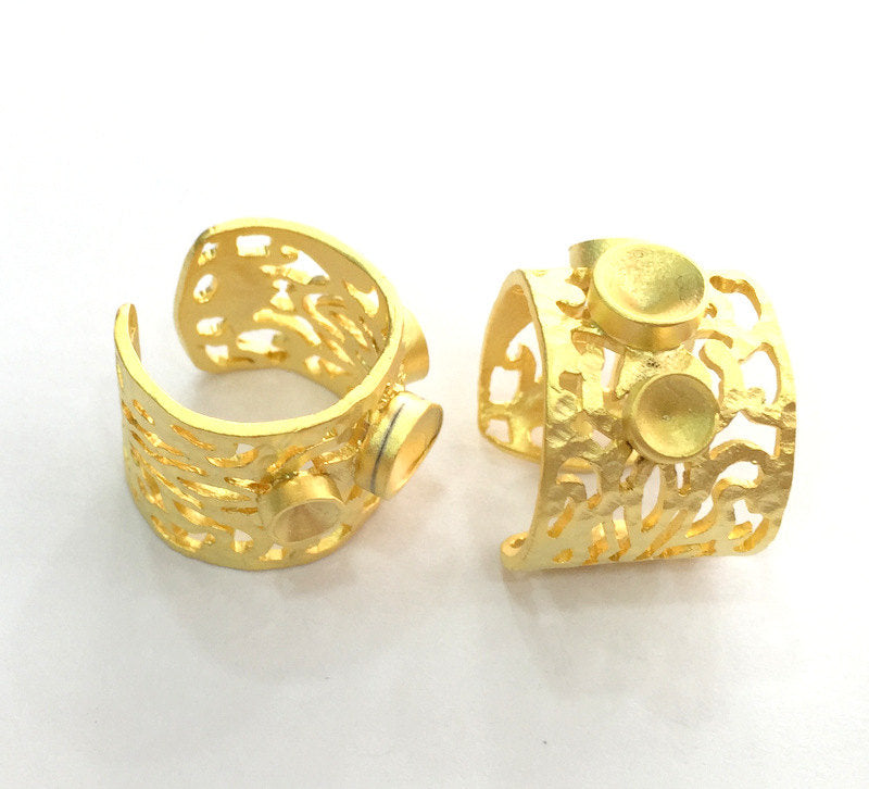 Ring Blank Bezel Settings Cabochon Base Mountings  (4mm and 5mm Blank) ,Adjustable  Gold Plated Brass G3361