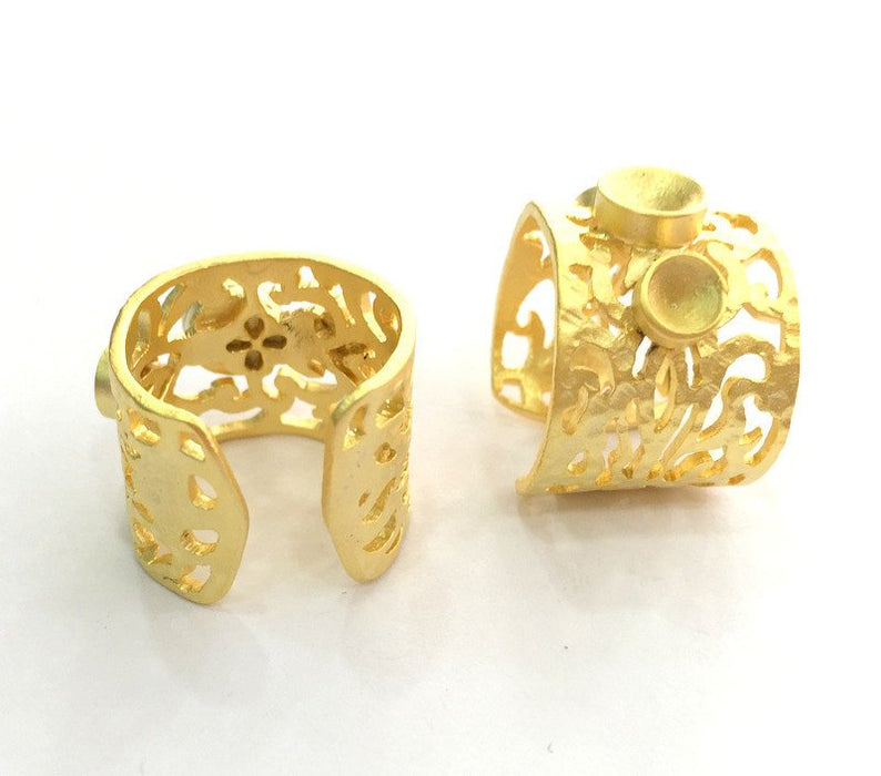 Ring Blank Bezel Settings Cabochon Base Mountings  (4mm and 5mm Blank) ,Adjustable  Gold Plated Brass G3361