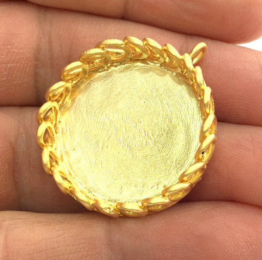 Gold Pendant Blank Bezel Gold Plated Brass Mountings (25 mm blank) , Bezel Settings,Cabochon Base , Blank G3346