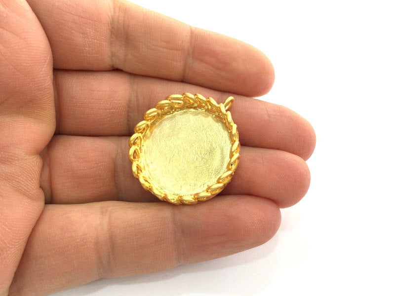 Gold Pendant Blank Bezel Gold Plated Brass Mountings (25 mm blank) , Bezel Settings,Cabochon Base , Blank G3346