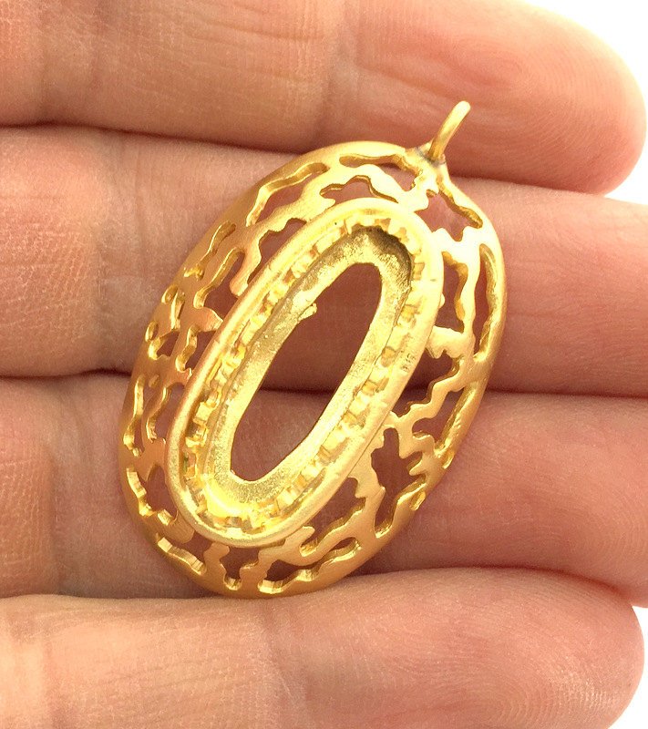 Bezel Settings Blanks Cabochon Base , Gold Plated Brass Mountings , Blank 40x25 mm (22x8 mm blank) G3348