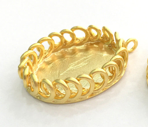 Gold Plated Brass Mountings , Bezel Settings,Cabochon Base , Blank 35x23 mm (25x18 mm blank) G5387