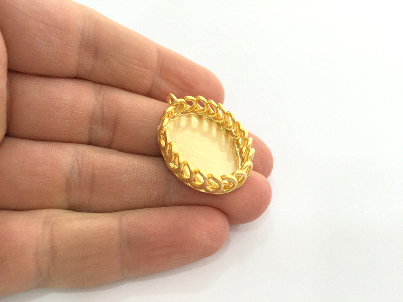 Gold Plated Brass Mountings , Bezel Settings,Cabochon Base , Blank 35x23 mm (25x18 mm blank) G5387
