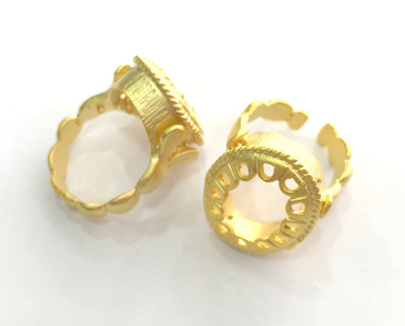 Gold Ring Settings Ring Blank Ring Bezel Base Cabochon Mountings Adjustable   (18x13 mm Blank), Gold Plated Brass G3352