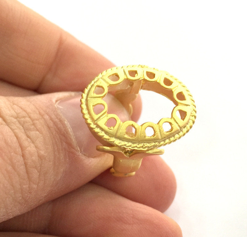 Gold Ring Settings Ring Blank Ring Bezel Base Cabochon Mountings Adjustable   (18x13 mm Blank), Gold Plated Brass G3352