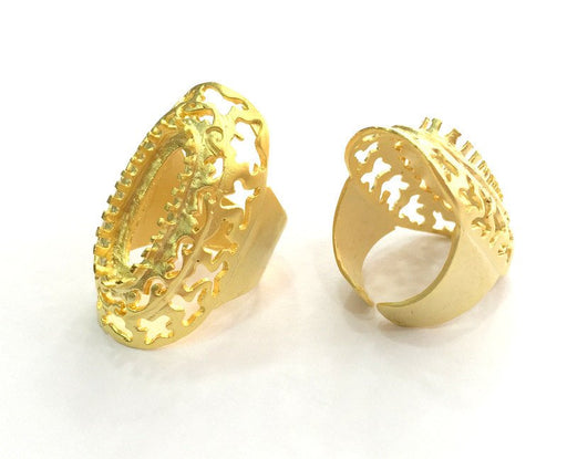 Adjustable Ring Blank  (22x10mm Blank) , Gold Plated Brass G3356