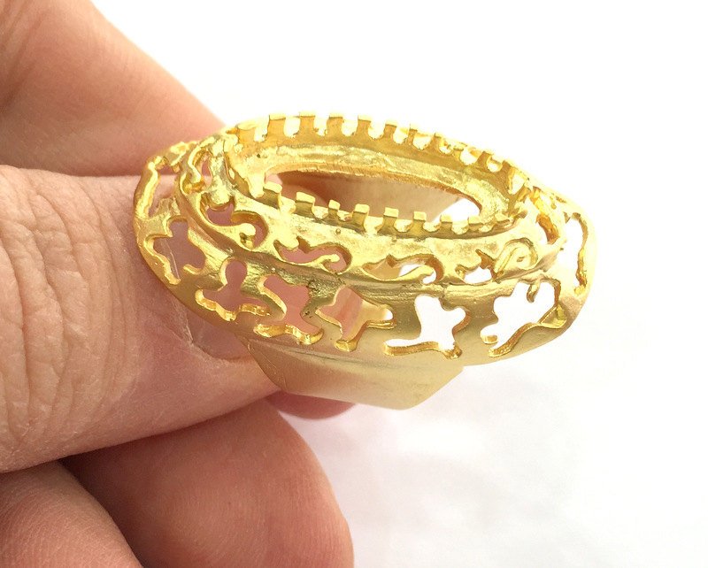 Adjustable Ring Blank  (22x10mm Blank) , Gold Plated Brass G3356