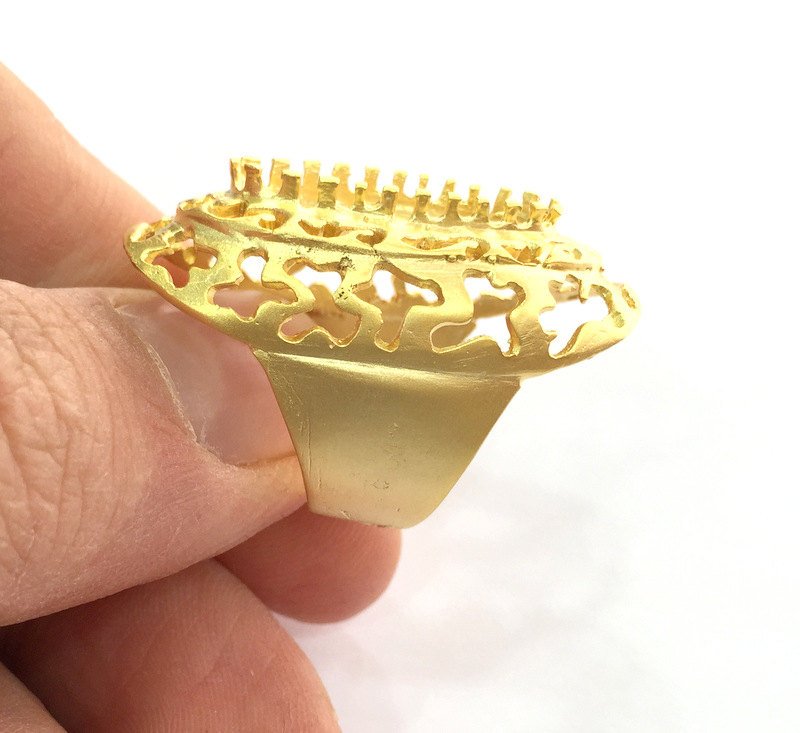 Adjustable Ring Blank  (22x10mm Blank) , Gold Plated Brass G3356