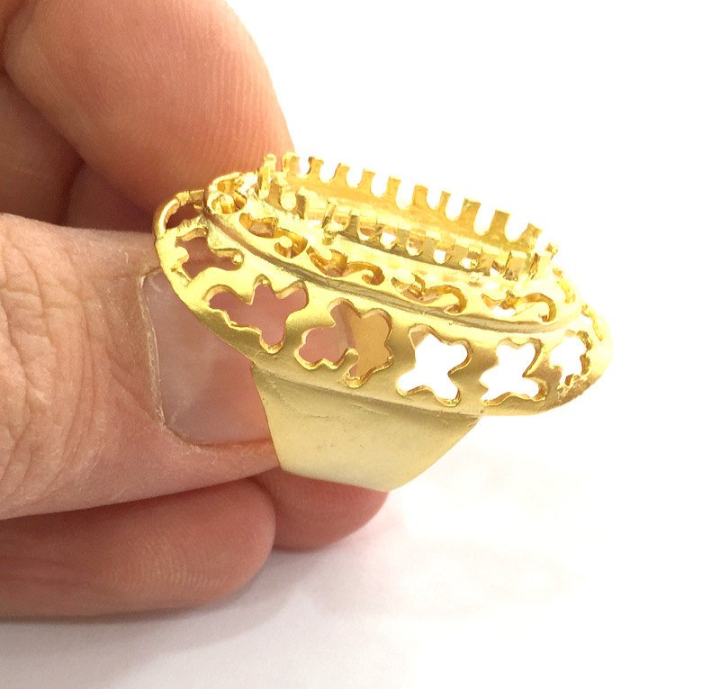 Adjustable Ring Blank  (22x10mm Blank) , Gold Plated Brass G3356