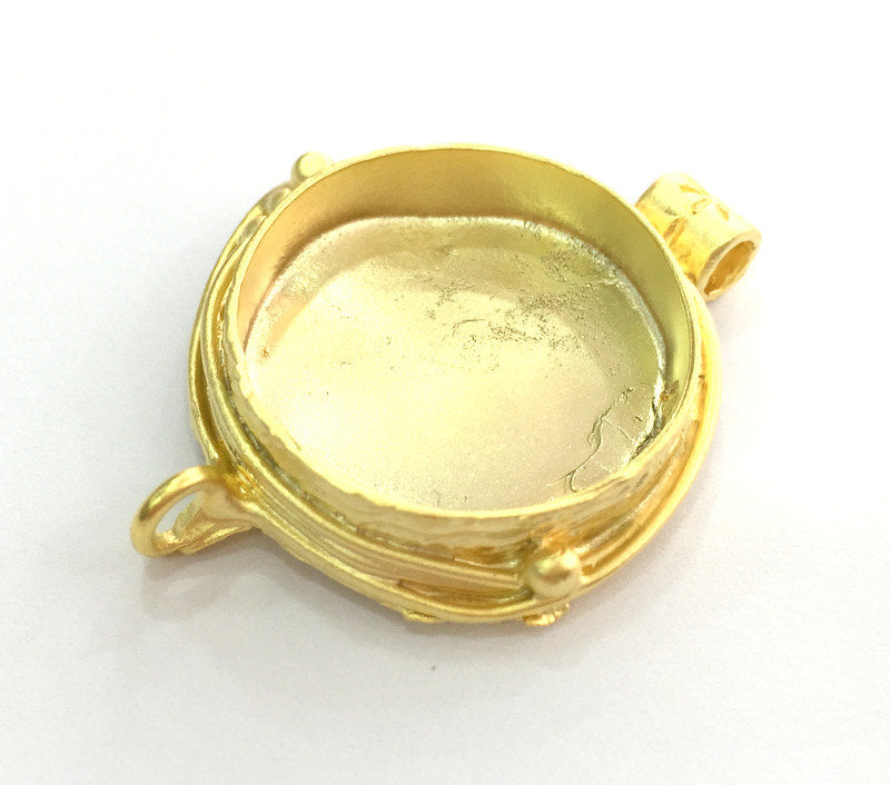 Gold Pendant Blank Base Setting Necklace Blank Mountings Gold Plated Brass 44x30 mm (25 mm blank) G3360