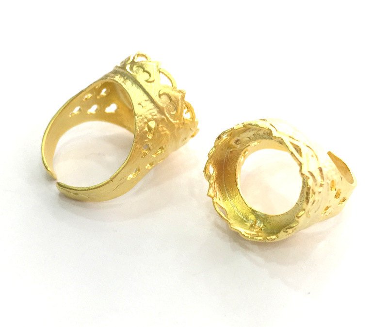 Ring Blank Base Bezel Setting Adjustable  Blank, (16mm Blank) , Gold Plated Brass G3362