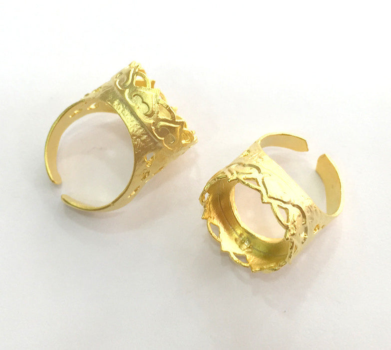 Ring Blank Base Bezel Setting Adjustable  Blank, (16mm Blank) , Gold Plated Brass G3362