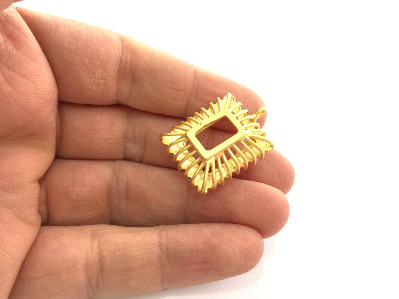 Gold Plated Brass Pendant Blank Setting Mountings ,  Blanks  32x22 mm (16x12 mm blank) G3363