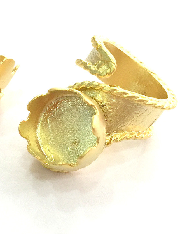 Adjustable Ring Blank  (14mm Blank) , Gold Plated Brass G3370