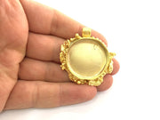 Gold Pendant Blank Base Setting Necklace Blank Mountings Gold Plated Brass 46x44mm (30mm blank) G3374
