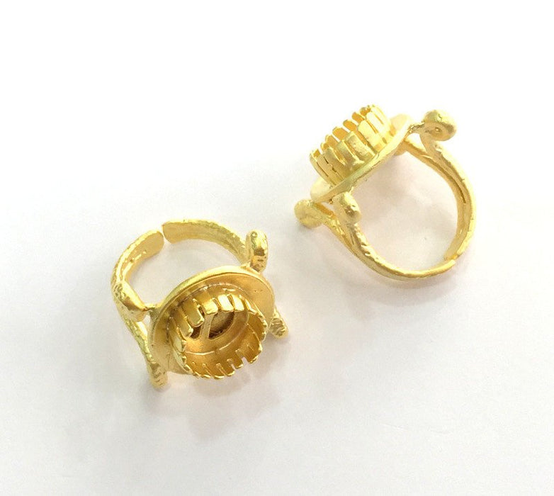 Gold Ring Settings Ring Blank Ring Bezel Base Cabochon Mountings Adjustable  (10 mm Blank), Gold Plated Brass G3382
