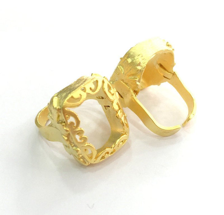 Ring Blank Base Bezel Setting Adjustable Ring Blank,(20x14mm Blank) , Gold Plated Brass G3384