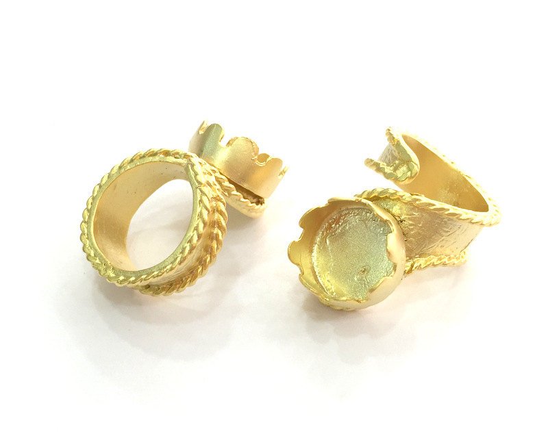 Adjustable Ring Blank  (14mm Blank) , Gold Plated Brass G3370