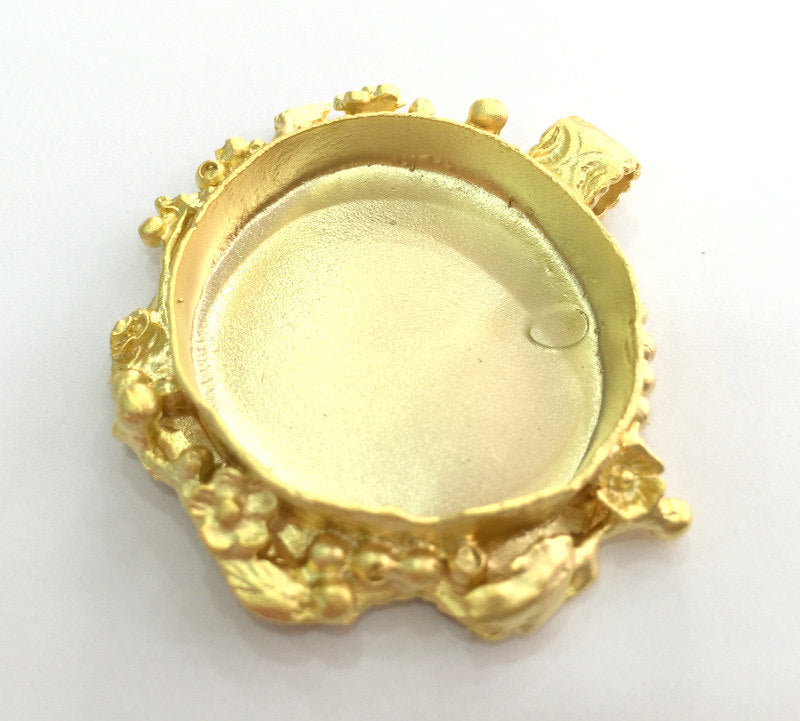 Gold Pendant Blank Base Setting Necklace Blank Mountings Gold Plated Brass 46x44mm (30mm blank) G3374