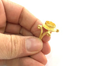 Gold Ring Settings Ring Blank Ring Bezel Base Cabochon Mountings Adjustable  (10 mm Blank), Gold Plated Brass G3382