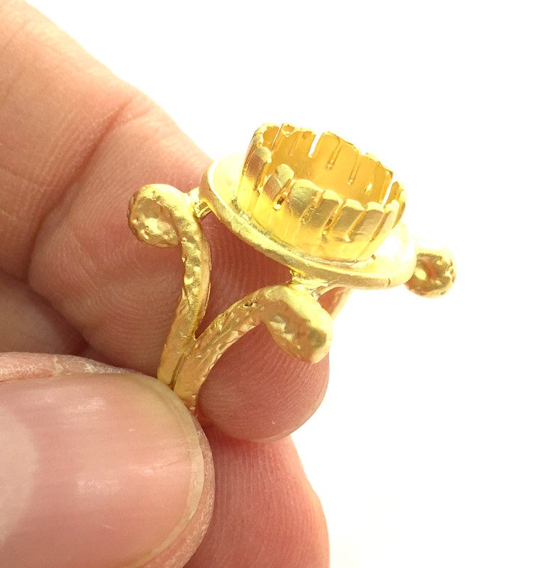 Gold Ring Settings Ring Blank Ring Bezel Base Cabochon Mountings Adjustable  (10 mm Blank), Gold Plated Brass G3382